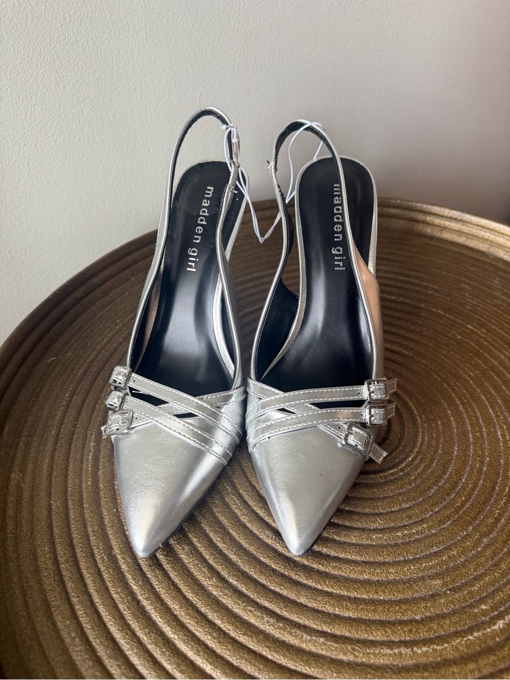 Madden Girl Silver Metallic Slingback Pointed-Toe Heels Size 8 NWT